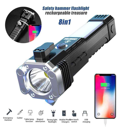 8 in 1 Portable Rechargeable Torch LED Flashlight