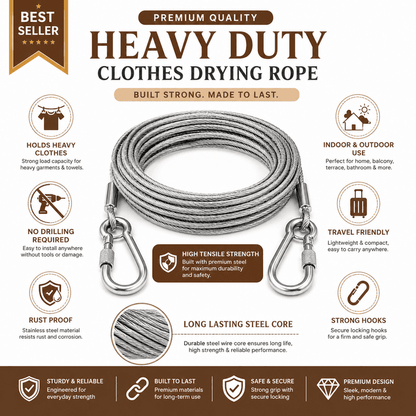 Multipurpose Heavy Duty Stainless Steel Clothes Drying Rope.