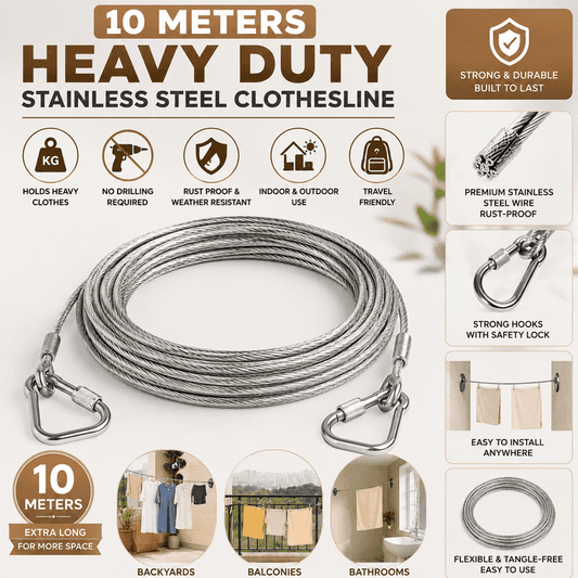 Multipurpose Heavy Duty Stainless Steel Clothes Drying Rope.