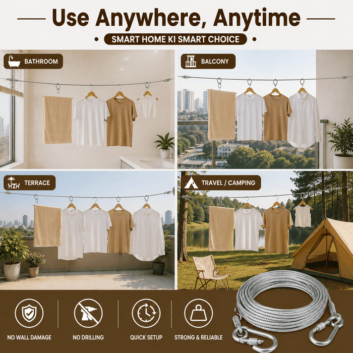 Multipurpose Heavy Duty Stainless Steel Clothes Drying Rope.