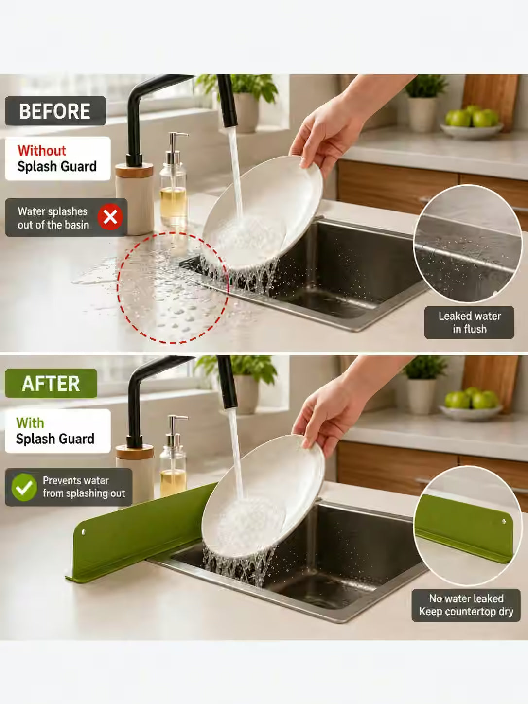 Sink Splash Guard | Flexible Silicone | Keeps Counters Dry & Clean ( Pack of 2 ) Buy 1 Get 1 Free