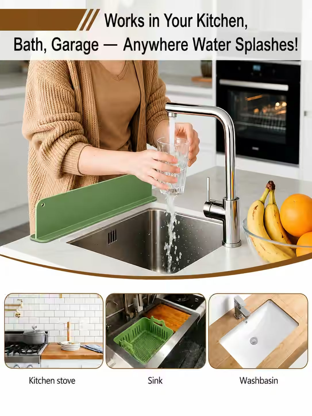 Sink Splash Guard | Flexible Silicone | Keeps Counters Dry & Clean ( Pack of 2 ) Buy 1 Get 1 Free