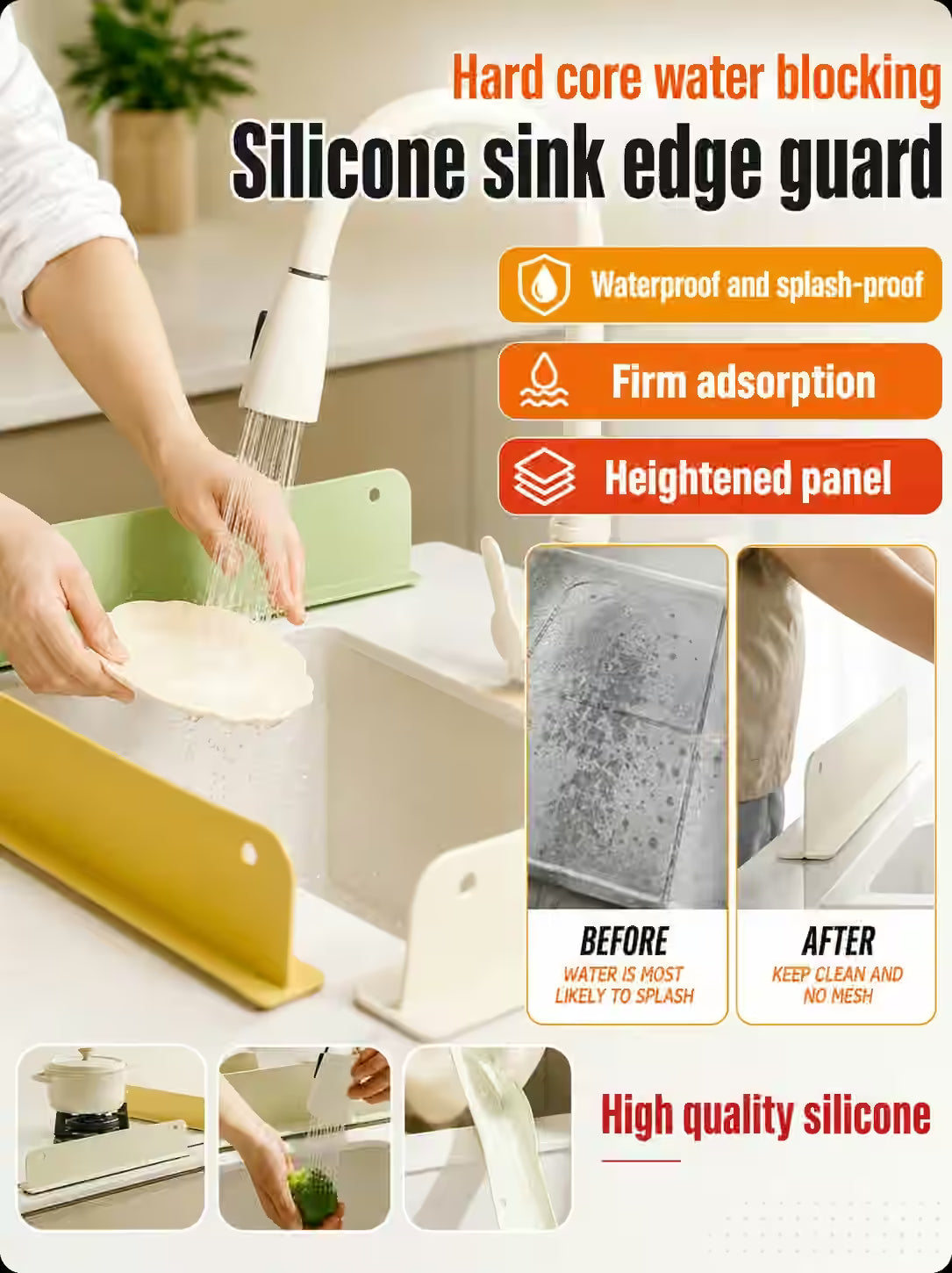 Sink Splash Guard | Flexible Silicone | Keeps Counters Dry & Clean ( Pack of 2 ) Buy 1 Get 1 Free